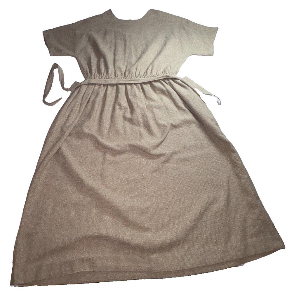 Orvis Beige Fit & Flare Crew Neck Belted Tie Knee Dress Plus Size 18